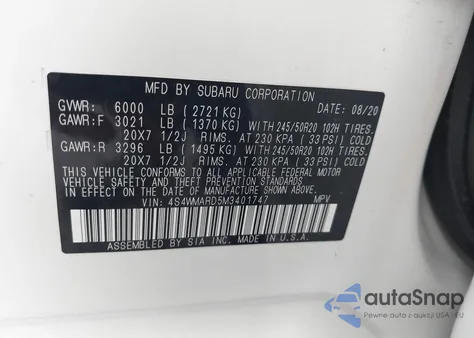 2021 Subaru Ascent Touring из США, поврежденный, VIN 4S4WMARD5M3401747